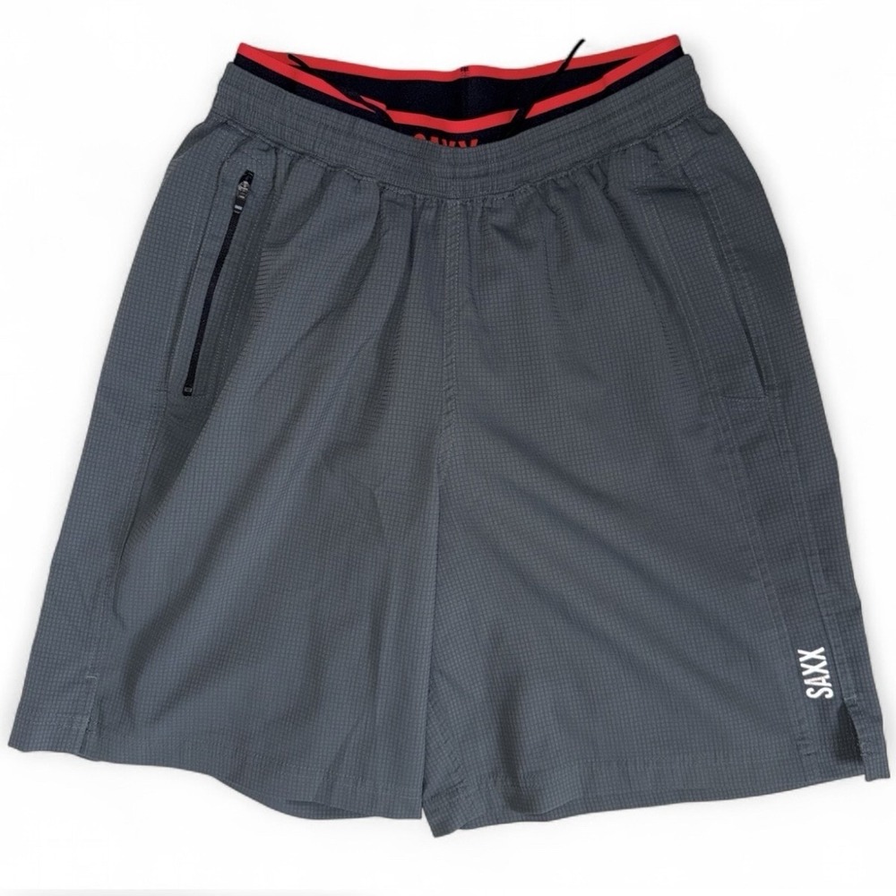 SAXX Kinetic Train 2N1 Shorts Mens Small Gray BallPark Pouch 8" Inseam Athletic